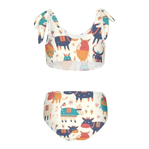 KLL Cute Cow Pattern Hand Drawn Girls Two Piece Bikini Sets Quick-Dry Swimming Bathing Suit Swimwear2