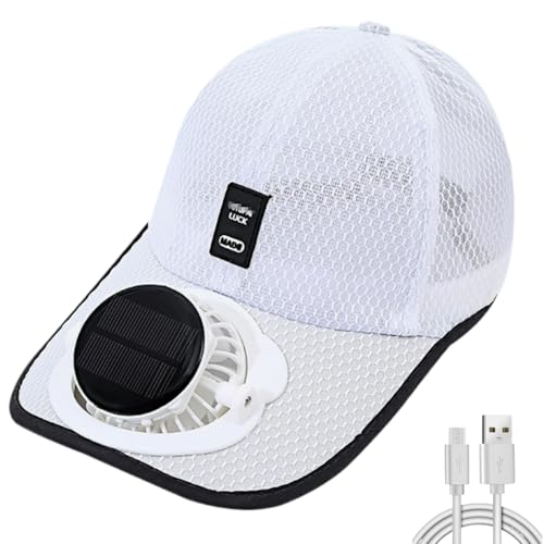 Credelin Casquette de baseball avec ventilateur solaire, chapeau de soleil avec 3 vitesses de vent et protection UV estivale pour hommes - Pour la pêche, la randonnée, la plage, blanc, M/L