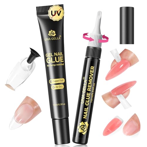 UNA GELLA 15ml Quick Drying Semi Solid Nail Glue Gel with 10ml Re...