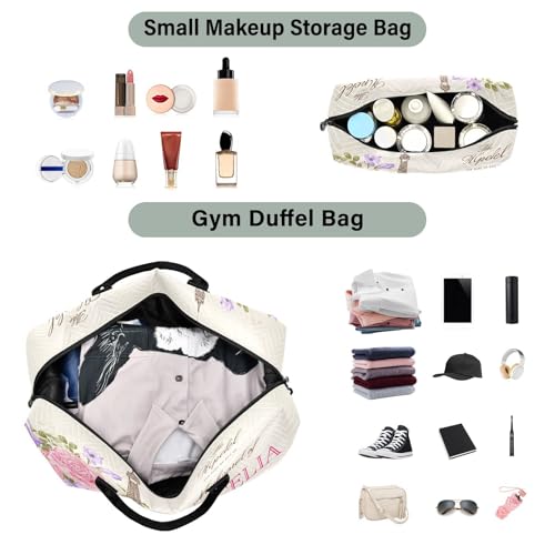 Eiffel Tower France Flower Elegant Large Travel Duffle Bag Weekender Overnight Bags Gym Yoga Bag for Women Men with Toiletry Bag4