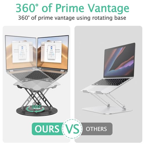 Image of Laptop Stand for Desk Adjustable Computer Stand with 360 Rotating Base Ergonomic Laptop Riser Mount for Desk Foldable Protable Computer Desk Fits with MacBook Pro Air, Round Black