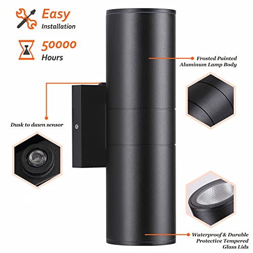 Image of DAKAFUL Dusk to Dawn Outdoor Lighting Sensor Wall Lights 1 Pack, 12W 2700K Integrated LED Cylinder Up Down Lights Outdoor, IP65 Waterproof Aluminum Wall Sconce Exterior Wall Light for Porch Patio etc.