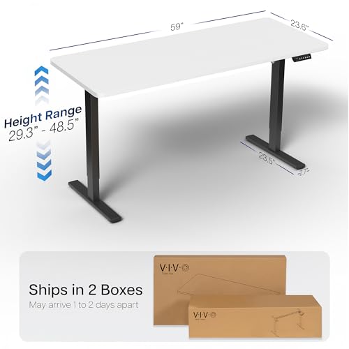 Image of VIVO Electric 60 x 24 in Standing Desk, Memory Height Adjustment, 1B Series, Holds 220 lbs, One-Piece White Top, Black Frame, DESK-KIT-1B6W