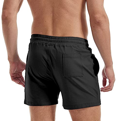 Aimpact Mens Gym Sweat Shorts 5 Inch Fitted Athletic Workout Lounge Jogging Shorts With Pockets (Black M) #TOP4