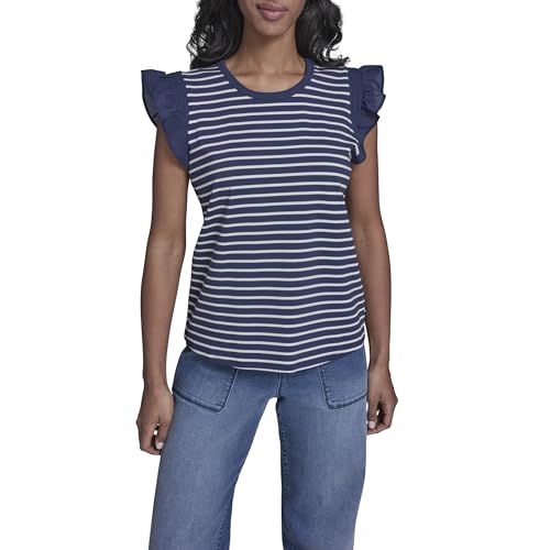 KARL LAGERFELD Paris Women's Layering Essential Nautical Ruffle Sleeve Striped
