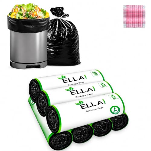 Image of ELLA Garbage Bags 24x32 Inches | 105 Bags (7 Rolls x 15) | Black | Large | Durable Leak-Proof Dustbin Covers for Home, Kitchen, Bathroom & Office