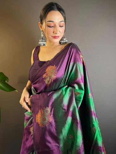 Image of SGF11 Women's Kanjivaram Pure Soft Silk Saree With Unstitched Blouse Piece