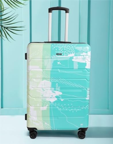 Image of TEAKWOOD LEATHERS Twin Printed Hardside Trolley 360 Degree 8 Roating Wheels, Trolley Bag for Travel (Green, Large)