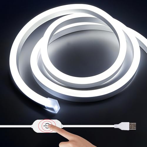 XINGZHI 3.28FT White Neon Light Strip, 5V USB White Led Strip Lights with Touch Controller, Flexible...