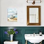 Enartly Coastal Wall Art Ocean Beach Canvas Seascape Boat Pictures Mountain Landscape Nature Painting Farmhouse Print Artwork Framed for Bathroom Living Room Bedroom Office Home Decor 12"x16" - Image 5