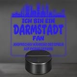 Lieblingsmensch Darmstadt Fan Fußball LED Nachtlicht – 3D Skyline Design „Ansprechen auf eigene Gefahr“ – RGB Farbwechsel mit Fernbedienung & Touch – Stimmungslicht für die Man Cave – 19x23cm