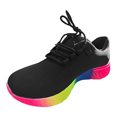 Genérico Zapatillas Mujer 𝗣𝗔del Deportivos de Punto con Cordones de Gruesa Informal para Mujer de arcoíris Grande Europeo y Americano de Elasticidad Deportivas 𝗪aterproof Mujer (Black, 41)