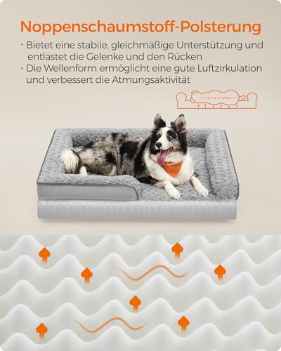 Feandrea Orthopädisches Hundebett für große Hunde, wasserdichtes Hundesofa mit abnehmbarem Plüsch-Bezug, 106 x 76 x 16 cm, Taubengrau PGW253G01