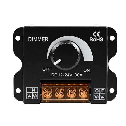 Controlador dimmer led DC12V-24V 30A PWM Dimming interruptor regulador de intensidad led con mando giratorio de ajuste de brillo Apto para tiras de luces LED