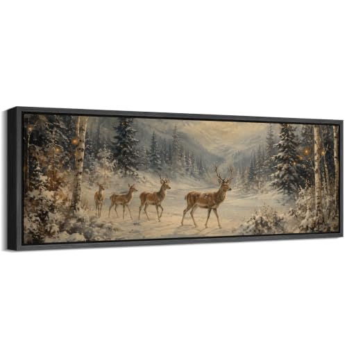 Image of MUDECOR Large Framed Canvas Print Wall Art Moonlit Deer for Living Room
