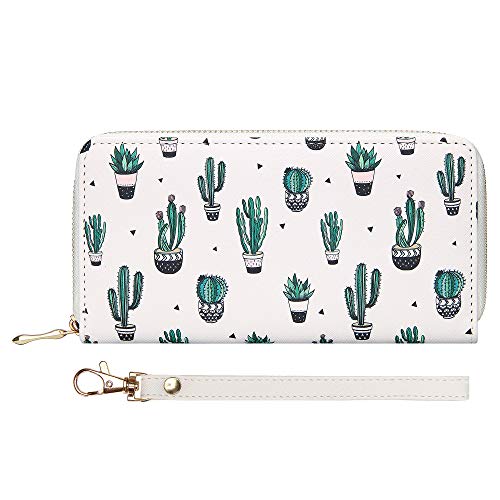 KUKOO Women’s Printed Zip Around Wallet Phone Clutch Purse Card Holder Organizer (Green -5A)
