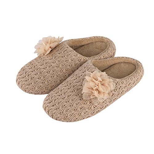 JLCP Zapatillas De Estar Unisex Adulto Estilo Japones Tela Tejida Pantuflas Hombre Mujer Otoño E Invierno Felpa Corta Suave Antideslizante Zapatos De Casa,Beige,35/36 Cover