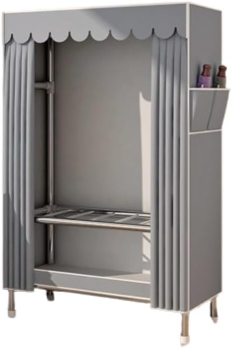 Senselife金属フレームのワードローブ、寝室のクローゼット、カバー付きの大容量収納キャビネット、複数の吊り下げエリア、省スペー