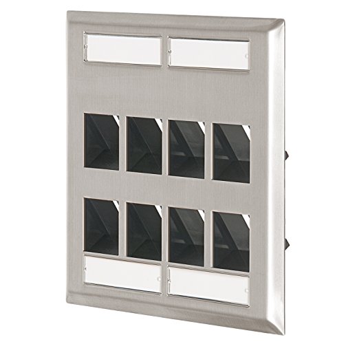Placa de pared de 8 puertos QuickPort en ángulo Leviton con identificación 5