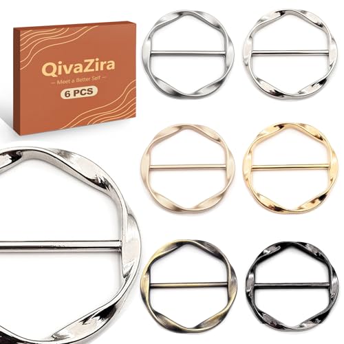Image of 6 Pcs Silk Scarf Ring Clip for Women Girls Metal T Shirt Tie Clips Twist Tee Knot Ring for Clothes Waist Corner Button Buckle Fashion Scarf Clasp Clothing Accessories Set