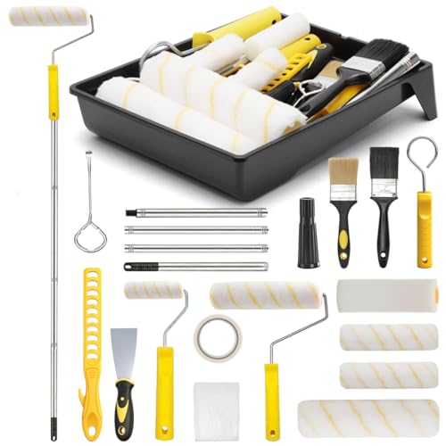 18 pezzi Rullo per Vernice Rulli per pittura Set, Rullo per Pittura Allungabile, Rullo per Vernice per Pittura Murali Set Professionale con Asta Telescopica 30-120 cm, er Pitture per Pareti e Facciate