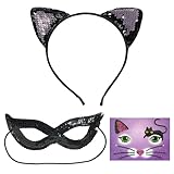 1 Ensemble De Bande De Cheveux D'Oreille De Chat, Avec Masque De Catwoman Et Autocollants Pour Le Visage, Conception De Dentelle Mignonne, Accessoires De Style De Fête Féminine.
