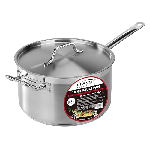 New Star Foodservice 10 Qt Stainless Steel Sauce Pan with Cover, 18/8 Stainless Steel, 6.1-Inch Depth by New Star Foodservice - Used condition - US$65.57