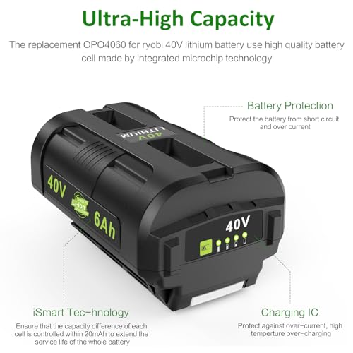 OP4060 40V 6.0Ah Lithium Battery Replacement for All Ryobi 40-Volt Power Tools OP4015 OP4026 OP40201 OP40261 OP4030 OP4040 OP40401 OP4050 OP40501 OP4050A OP40601 OP4060A RY40200 RY40403 RY40204 - Thumbnail 2