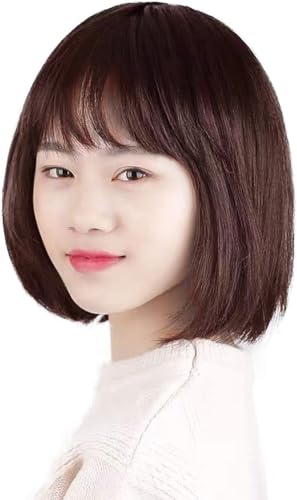 HIYE 人毛 ボブ つむじ 手植え フルウィッグ ウイッグ 人毛100% 医療用 普段用 小顔 ショート 前髪 女性用 かつら 薄毛 ボリュームアップ レディース (30cm栗色)