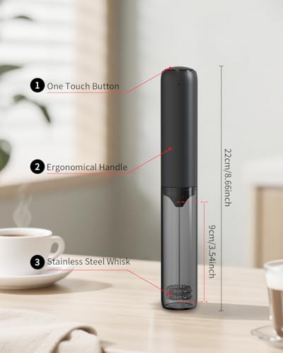 CIRCLE JOY Electric Milk Frother Handheld, Rechargeable Coffee Frother with Dual Spring Whisk, Portable Hand Frother Wand Drink Mixer for Coffee, Hot Chocolate, Cappuccino, Frappe, Matcha, Black