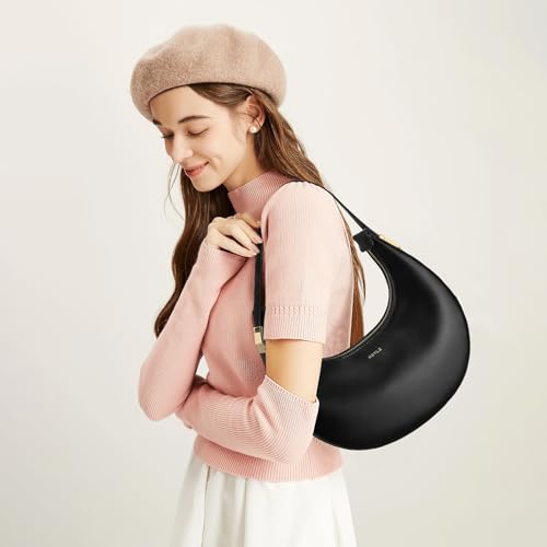 Keyli Shoulder Bag for Women Waterproof Leather Clutches Purses Trendy Casual Tote Handbags Designer Bags Adjustable Strap Hobo Bags Evening Bags with Zipper for Travel Shopping Dating Black