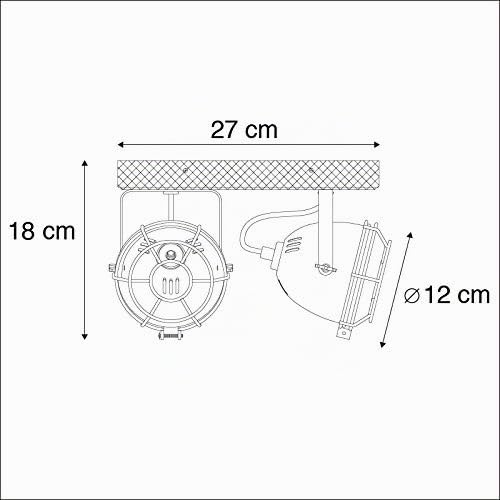 Qazqa Plafón industrial óxido madera orientable 2-luces - GINA/Acero Alargada Adecuado para LED Max. 2 x 25 Watt