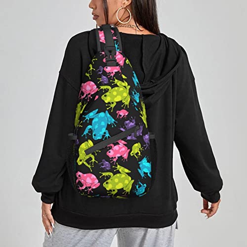 Women Frogs Colorful Seamless Pattern Crossbody Sling Backpack for Men Chest Bag Shoulder Bag Lightweight One Strap Backpack Travel Outdoor Daypack3