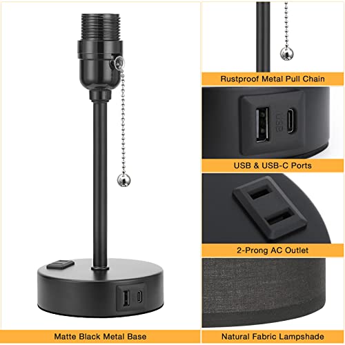 Image of Small Bedside Table Lamp for Bedroom - Desk Lamp with USB Ports for Dorm