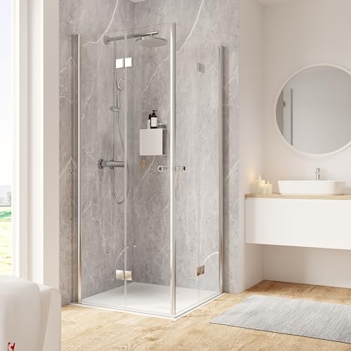 Schulte Eckeinstieg Drehfalttür Duschkabine, Garant 2.0, 6 mm Einscheibensicherheitsglas ESG, verschiedene Konfigurationen möglich, D88724