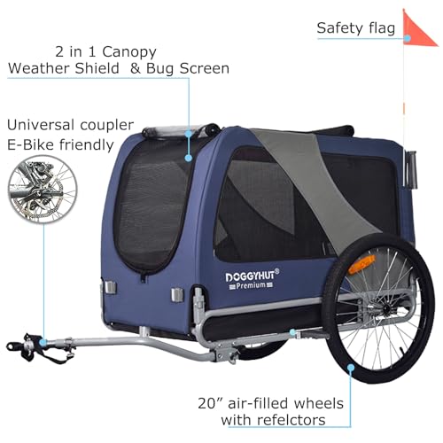 DOGGYHUT® Premium XL 2 in 1 Hundefahrradanhänger & Jogger 23-45 kg Fahrradanhänger für Hunde Hundeanhänger für Fahrrad 80106 (BLAU)