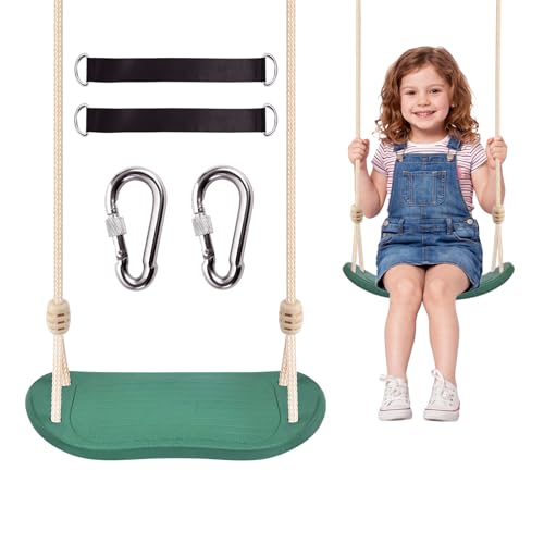 Hryniiex Kinderschaukel Outdoor & Garten, Garden Schaukelsitz in Grün mit Aufbewahrungstasche, Inkl. 2 Baumgurten & Karabiner, Ergonomischer PE-Sitz, Max. 120kg, Grün