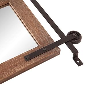 Patton Wall Decor 33x26 Sliding Barn Door Wood Window Wall Mirror, Brown Patton Wall Decor 33×26 Sliding Barn Door Wood Window Wall Mirror Brown