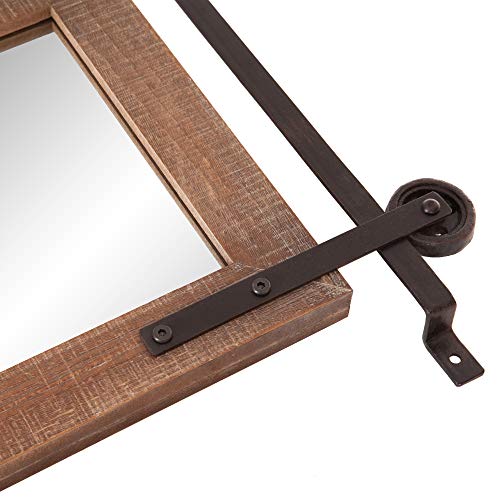 Patton-Wall-Decor-33×26-Sliding-Barn-Door-Wood-Window-Wall-Mirror-Brown Patton Wall Decor 33×26 Sliding Barn Door Wood Window Wall Mirror Brown