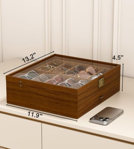 Image of NEWLOOP 10 /20 /30 Wooden Pattern Sunglass Organizer Multiple Pairs of Eyeglass Ultra-thin Frame Storage Box for Women Men