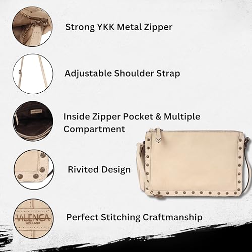 Image of Genuine Italian Leather Boho Studded Crossbody Shoulder Bag - Stylish, Durable, & Perfect for Everyday Use for women