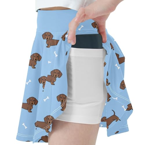 Girls Skorts High Waist Athletic Skirts with Shorts Cute Dachshund Dog Stretchy Teens Performance Tennis2