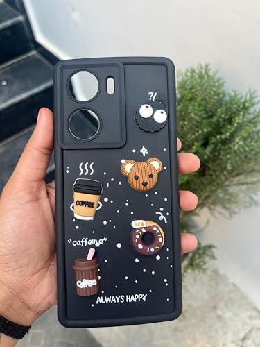 Image of Pikkme Back Cover for Vivo V29e 5G | Cute Fun Cartoon 3D Bear Silicone Full Body Protection Bumper Cover (Black) | Cute