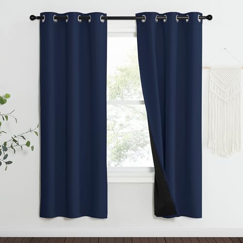 Image of NICETOWN 100% Blackout Curtain Set, Thermal Insulated & Energy Efficiency Window Draperies for Guest Room, Full Shading Panels for Shift Worker and Light Sleepers, Navy Blue, 37W x 70L, 2 PCs
