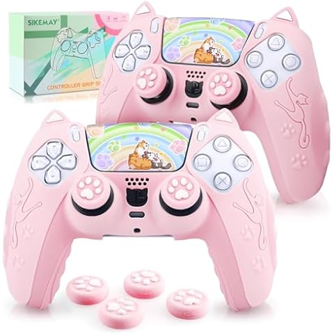 SIKEMAY Cute Cat Paw PS5 Controller Skin, PS5 Cover Case Anti-Slip PS5 Accessories Silicone Skin Protective Controller Grip for PlayStation 5 with 2 Thumb Grip Caps and 1 Sticker (Pink) Cover