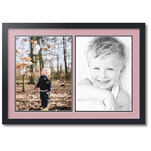 ArtToFrames Collage Photo Frame Double Mat with 2-12x16 inch Openings with Black Frame and Seashell Top Mat