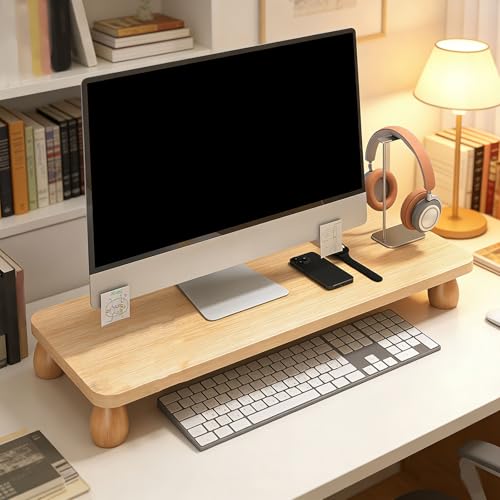 Support de moniteur en bois avec rangement pour l'organisation du bureau - 4