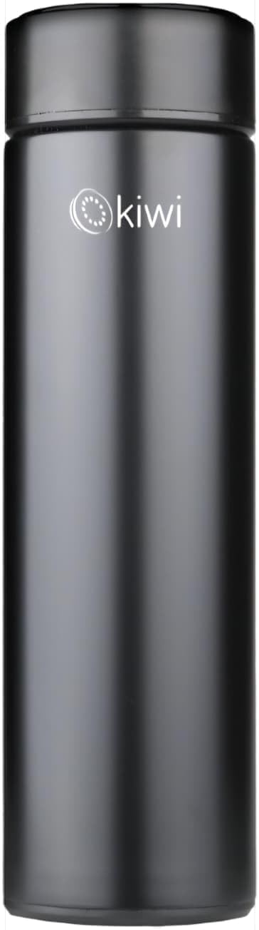 Kiwi KT-8633 Akıllı Dijital Termos 480 ml - LED Sıcaklık Göstergeli 304 Paslanmaz Çelik Süzgeçli Çay Kahve Termosu, Sızdırmaz Isı Koruyucu Renkli Isı Dereceli Mat Siyah Seyahat Mug Matarası