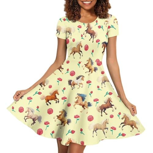 Image of AFPANQZ Womens Casual Summer Lightweight Vintage Dress Short Sleeve Midi Dress Knee-Long Luxury Formal Dress