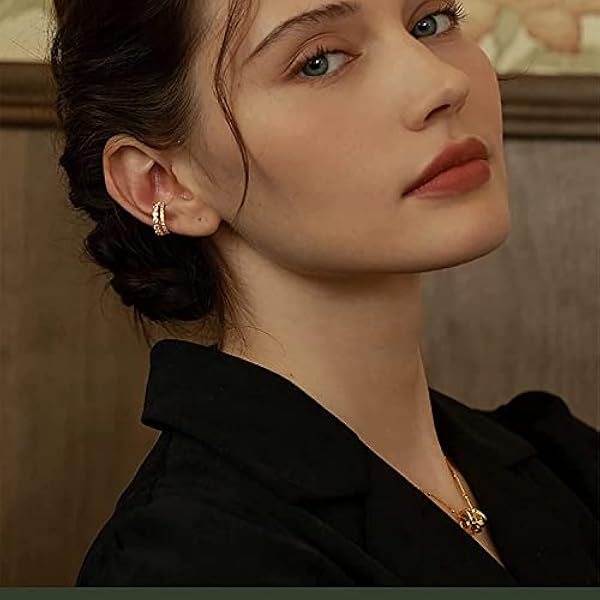 GUMTRE Clip de Oreja Doble Zirconia Ronda Huggie Ear Cuff Pendientes de Oro para Mujer Clip en Pendientes de cartílago 1 Pieza Pendientes Traseros (Oro Talla única) Everything is Fine